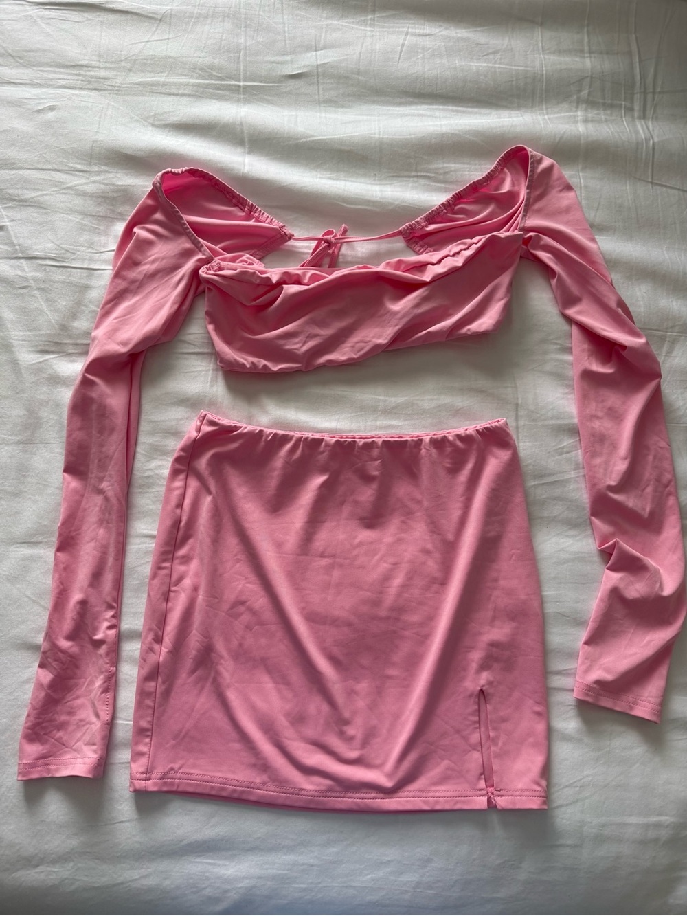Pink Mini Skirt and Crop Top Set (size small)